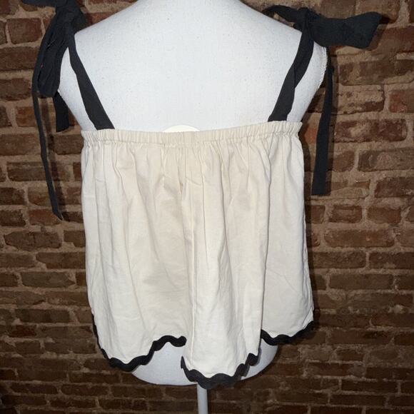 La February Women’s Oatmeal Tie Strap Boho Top Sz L 100% Cotton Style 1330T - Picture 4 of 10